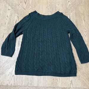 Talbots Petites Medium Petite Green Cable Knit‎ Sweater